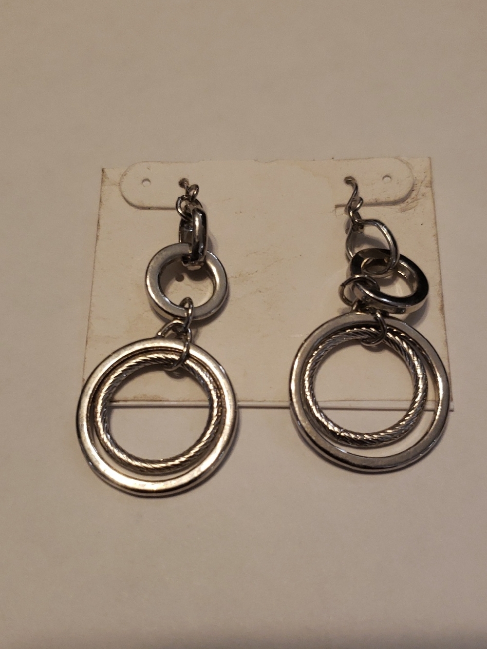 Silver Double-Ring Drop Earrings - Women Jewelry